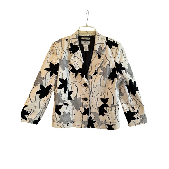 Uniform John Paul Richard Jackets & Blazers - Uniform Petite John Paul Richard Cream/Black Floral Jacket Size PL Vintage